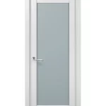 Solid French Door Frosted Glass | Planum 2102 White Matte | Single Regular Panel Frame Trims Handle | Bathroom Bedroom Sturdy Doors