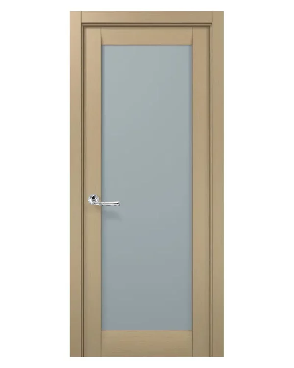 Solid French Door Frosted Glass | Planum 2102 Honey Ash | Single Regular Panel Frame Trims Handle | Bathroom Bedroom Sturdy Doors